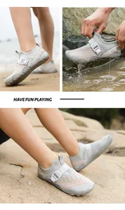 Action shots of breathable children's water shoes for beach and hiking outdoor use.