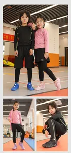 Children's five-finger indoor fitness shoes displayed by kids in an active gym environment.
