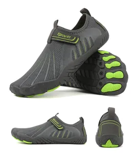 Multi-angle details of athletic water shoes showing non-slip soles and heel construction