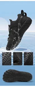 Detailed view of the non-slip rubber sole with water splashes on barefoot exercise shoes