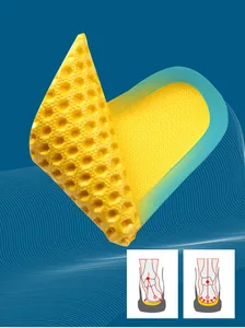 Detail view of yellow honeycomb shock-absorbing insole for children's fitness shoes