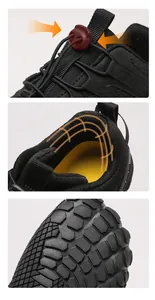 Detailed close-ups of children's five-finger shoes showing the lace lock and grip outsole
