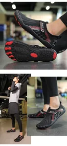 Detailed view of quick-dry aqua shoes with non-slip sole for beach and swimming.