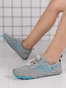 Kids' non-slip grey and blue aqua shoes for beach swimming and outdoor wading use
