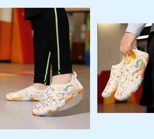 Close-up of quick-dry outdoor water shoes with colorful graffiti print and anti-slip sole