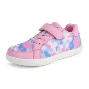 Children's breathable pink camouflage velcro sneakers with wide toe box design