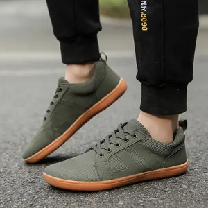 Lightweight men's olive green wide-toe barefoot shoes for fitness and training on road
