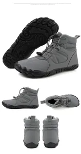 Detailed multi-angle views of grey waterproof high-top winter boots with warm lining
