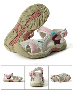 Multi-angle view of white and pink quick-dry outdoor closed-toe beach sandals for women