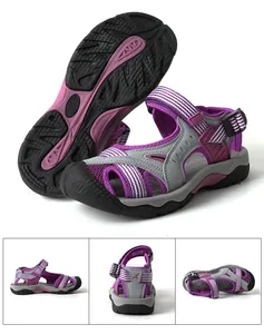 Detailed multi-angle views of purple and grey quick-drying outdoor beach sandals for women