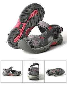 Multi-angle detail view of women's grey and pink closed-toe outdoor water shoes.