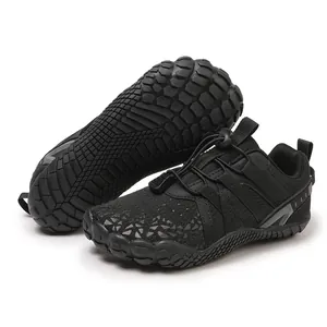 Professional black minimalist barefoot fitness shoes for children with anti-slip rubber soles