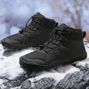 Winter warm barefoot snow boots with fleece lining and non-slip sole for men and women