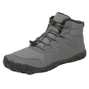 Men's grey waterproof barefoot winter boots with warm fleece lining and non-slip rubber sole