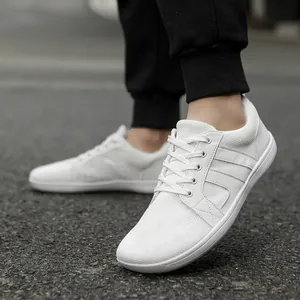 Lightweight white wide-toe barefoot training shoes for men, breathable mesh sneakers