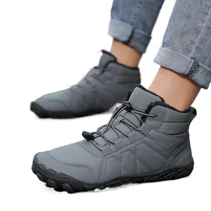 Men's grey winter snow boots with warm faux fur lining and anti-slip thick soles