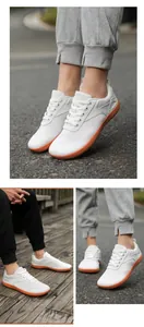 On-foot views of white breathable wide toe box barefoot sneakers from multiple angles