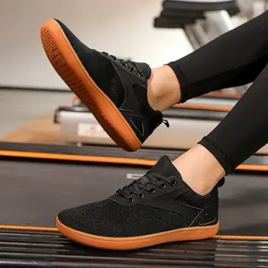 Black breathable barefoot shoes with wide toe box and gum sole for fitness and running