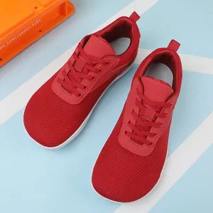 Red breathable wide-toe barefoot shoes for fitness and running with white soles
