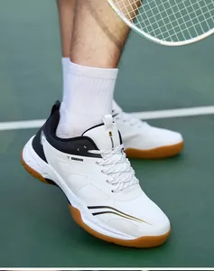 Chaussures de badminton professionnelles blanches et noires avec maille respirante
