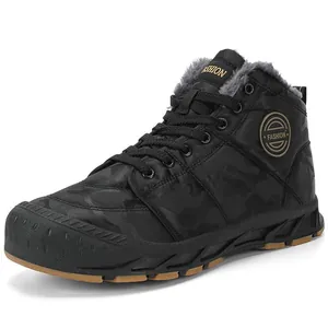 Bottes de neige d'hiver camouflage noires pour hommes avec doublure chaude en fausse fourrure