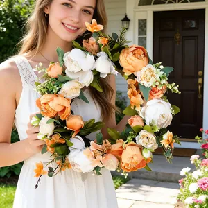 Ghirlanda di Peonie Artificiali Fatta a Mano Tessuto di Seta Decorazione Floreale da Appendere a Porta e Parete per Matrimonio Casa Festa Ghirlanda di Fiori Primaverili