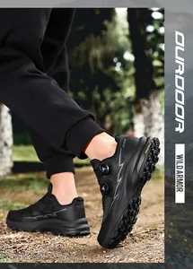 Black outdoor cycling hiking shoes with dual dial lacing system for mountain trails.