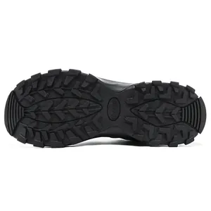 Close-up of durable non-slip black rubber sole for mountain bike and hiking shoes