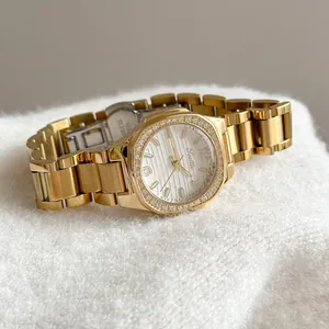 Scottie 9895 Vintage Rundes Zifferblatt Textur Luxus Wasserdichte Quarzuhr Strass Lünette Edelstahl Damen Mode Armbanduhr
