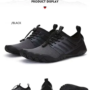Black quick-dry barefoot water shoes for outdoor beach and hiking activities.