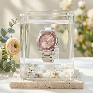 Scottie pink dial diver watch submerged in water demonstrating its waterproof design