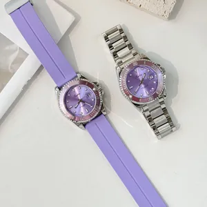 Close-up of Scottie 3013 purple quartz watches with silicone and stainless steel straps