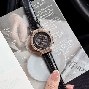 Scottie elegant rose gold watch with black crocodile leather strap and crystal bezel