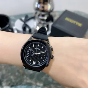 Professional close-up of Scottie 3012b chronograph watch with black silicone strap