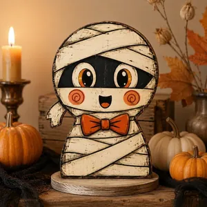 Handgefertigte Halloween Mumie Tischdekoration aus Holz für Party Zuhause