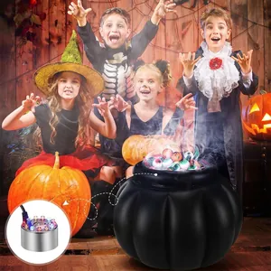 Detail of inflatable Halloween cauldron featuring a colorful LED mist maker accessory.