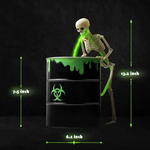 Detailed measurements for Halloween puke skeleton decoration with biohazard barrel