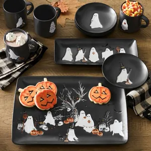 Σετ πλαστικών δίσκων για ορεκτικά Halloween με σχέδια φαντασμάτων και κολοκύθας