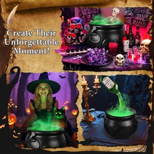 Detailed view of black Halloween witch cauldron used in a spooky party decoration