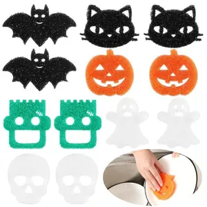 Éponges de Nettoyage Halloween Citrouille Chauve-Souris Fantôme Chat Forme Poreuse Cuisine Vaisselle Outil de Nettoyage Maison