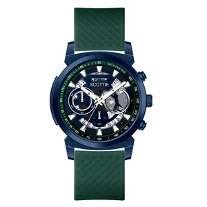Reloj de cuarzo Scottie 3006c para hombre con correa de silicona verde y cronógrafo.