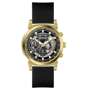 Reloj cronógrafo de cuarzo Scottie 3006c para hombre en oro con correa negra