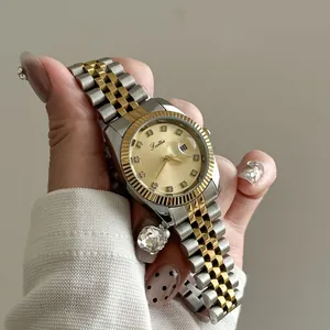 Close-up of Scottie luxury lady's quartz watch with two-tone band and crystal dial