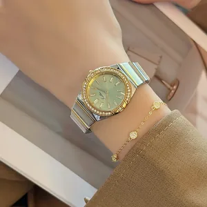 Scottie luxury women's quartz watch with green dial and rhinestone bezel