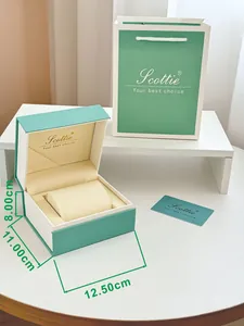 Detailed view of the premium Scottie turquoise watch box set with bag and 12.5x11x8cm size