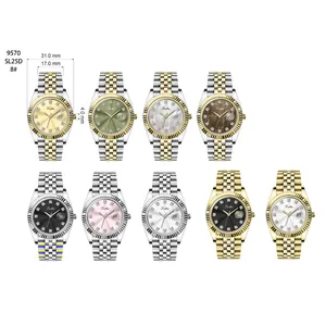 Luxury quartz women's watches with fluted bezel and rhinestone markers, multiple colors.