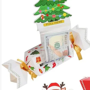 Macro detail of the festive Christmas candy-shaped money pull box surprise mechanism