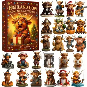 Prachtige Highland Cow adventskalender 2025 met 24 schattige 3D-kerstfiguren set