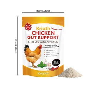 Detailed view of Kriath chicken gut support supplement with 200g packaging and powder