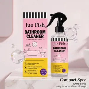 Flacon spray nettoyant salle de bain Jue Fish 100ml et emballage sur plan en marbre